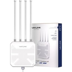 WAVLINK WiFi 7 BE5100 실외 익스텐더 듀얼 밴드 장거리 중계기액세스 포인트메쉬 라우터 POE 전원 공급 IP67 방수 8dBi 안테나 4개 2.5Gbps 이더넷, White