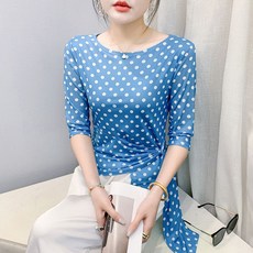 티류으스 여성용 땡땡이무늬 도트 라인댄스 라틴 줌바 댄스 상의 공연복 방송 의상