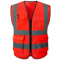 하이라이트 반사 트리플 라인 메쉬 안전조끼, 레드, 1개