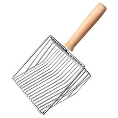 不鏽鋼貓砂鏟 木柄 細孔 特大號, 电镀银, 1個