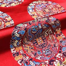 銘布 75/150CM 五龍團織錦緞 桌旗 桌巾 旗袍 中國服 抱枕 椅墊套 宗教宮廟 喜慶 提花織錦緞布料, 75公分大紅, 大紅