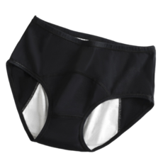 【OniWear】5色純棉生理內褲 大尺碼 防漏內褲 中腰內褲 女生內褲 抑菌 透氣 素色純棉內褲, 黑色,XXXL