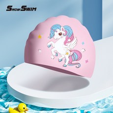 SNOW SWIM 兒童矽膠泳帽, 1個, 粉色翅膀獨角白馬
