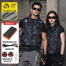 COOLSMART WORKWEAR 風扇馬甲 遮光降溫空調背心, 藍迷彩+36V兩風扇+10萬電源,S/160【45-55kg】