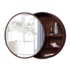화장실 원형 슬라이드장 욕실 세면대 거울 벽부형, 50cm / 우드