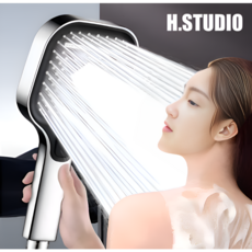 수압상승 샤워기 헤드 대형 3단 고압 욕실 절수 샤워기 모터내장형, 크롬(전도금), 1개