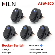 FILN ASW 20D 전조등 조정 가능한 12V LED 자동차 ON OFF 스위치 도트 라이트 로커 30A, 01 12V, 01 blue 5Pcs