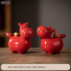 DFMEI 陶瓷馬擺件, 小萌馬一對(紅色)