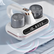 ORVEBOAN 無線手持除螨儀 UV紫外線殺菌雙杯集塵LED顯示, 清新白, 1個, 0.4L