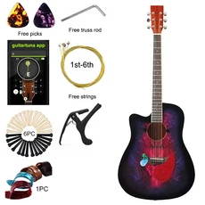 작은 결함이 있는 왼손 어쿠스틱 기타 장면 전환 디자인 포크 고광택 EQ Basswood Body 41 인치 추가, 01 41인치, 03 M1 Left No EQ