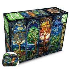 직소퍼즐 스테인드 글래스 스테인드 퍼즐 숲속의 사계 500pcs, 단품
