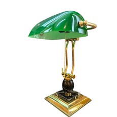 復古綠色銀行家檯燈，金色大理石底座，書房臥室裝飾檯燈, 綠色、金色
