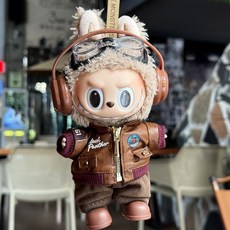 엘리붐 라부부 인형옷 자켓 바지 고글 헤드셋 신발 5종 꾸미기 세트, 브라운 가죽자켓 5종세트