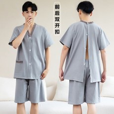 純棉汗蒸服 按摩服 養生服, 淺灰色-前後開男士,5XL大碼