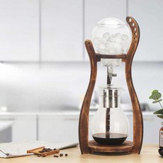 콜드브루 커피 추출기 더치커피 유리 핸드 로스팅, 탄화목 받침대 800ml