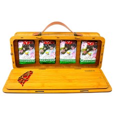 龍源茶品 台灣竹紋手提箱禮盒 杉林溪蜒仔茶葉、阿里山花郁甘露烏龍茶葉、杉林溪花韻烏龍茶葉、頂級華崗茶梨山高冷烏龍茶葉, 1套, 阿里山花郁甘露烏龍茶葉150g4包