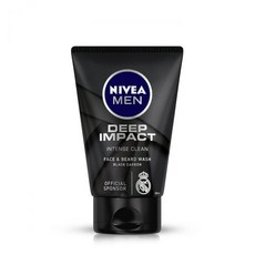 NIVEA 니베아 맨 딥 임팩트 인텐스 클린 페이스 앤 비어드 워시 - 블랙 카본 100ml 33oz, 1