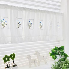 블루들꽃프릴 주방 바란스커튼 주문제작상품