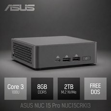 ASUS NUC 15 Pro NUC15CRKI3 코어3 100U / 인강용 사무용 비즈니스용 가정용 미니PC, Free DOS, 2TB, 8GB, 블랙