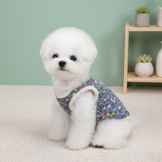 플로타임 강아지 누빔 꽃무늬 패딩 김장조끼, 1개, 블루