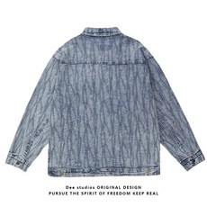 Dee studios타이드 브랜드 잘 생긴 힙합 유선형 자카드 모래 세척 데님 재킷 남성과 여성의 봄 잘 생긴 재킷