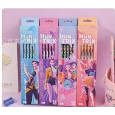 Kpop Demon Hunter 獵魔女團 動漫周邊 小學生HB圓桿原木鉛筆12支, 1個, 文創鉛筆套裝【三款隨機發】1盒