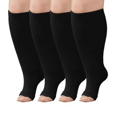 보달라 플러스 사이즈 압박 양말: 남성 여성용 넓은 종아리 발가락 없는 스타킹 - 여행 간호사를 위한 토 20-30mmHg 호스 지지대, Black-2 Pairs, 6XL