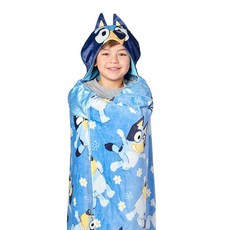 Bluey Dance Away 후드 담요 부드러운 실크 터치 판초 케이프 캐릭터 후드가 있는 플러시 담요 아늑하고 가벼움 101.6 x 127cm(40 x 50인치), 블루이 댄스 어웨이