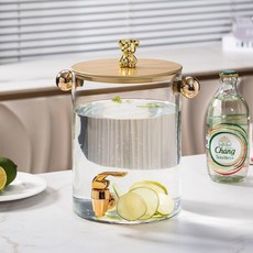 玻璃冷水壺 附龍頭 大容量 小熊提手水桶 水果飲品分裝桶, 1個, 小熊提手水桶3.3L,水桶1個, 3.3L, 水桶1個