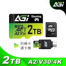 AGI 亞奇雷 TF138 microSDXC 記憶卡 1TB A2/V30/4K 附Type-C讀卡機, 1個, 2TB-高速記憶卡搭配高速讀卡機
