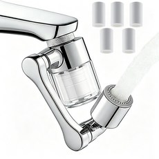 Ataasha 세면대 수도꼭지 헤드 1440도 회전 워터탭 + 교체 필터 5p세트, 1세트