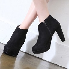 국내제작 둥근코 스웨이드 가보시 지퍼포인트 통굽 앵클힐