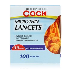 콕 미세 채혈침 33G 100입 란셋 사혈침 채혈바늘, 1개, 100개입
