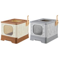 摺疊抽屜式貓砂盆 頂入式貓廁所 防外濺貓砂盆 附貓砂鏟, 隨機色, 1個