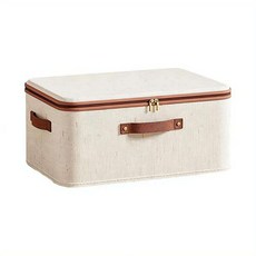 접이식 옷 수납함 옷장 정리함 (손잡이 및 지퍼 포함) 옷장 담요 등에 적합 (세탁 가능), Beige, 1개