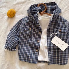 嘟嘟家 兒童連帽格子襯衫外套 春秋新款韓版男女童百搭時髦上衣