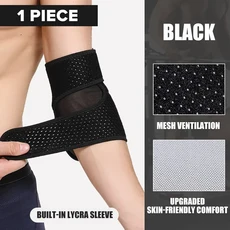 1PC 조정 가능한 스포츠 팔꿈치 교정기 패드 피트니스 슬리브 워머 타이 프로텍터 벤치 프레스 농구, 01 Black