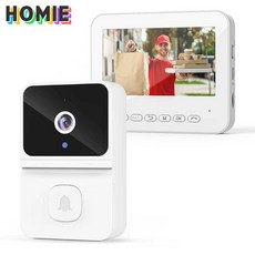 HOMIE 스마트현관인터폰 4.3인치 대형화면 고화질 야간 촬영 현관 무선초인종 스마트비주얼 초인종야간 촬영 아파트인터 1080p, T23-하얀색