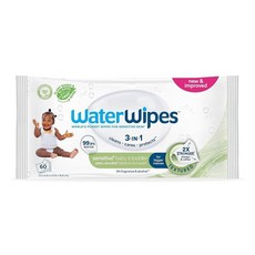 WATER 워터Wipes Sensitive+ 아기 및 유아용 물티슈 3-in-1 세척 관리 보호 99.9% 물 질감 있는 청소 무향 저자극성 60개(1팩) 2293, 60개입(1개)