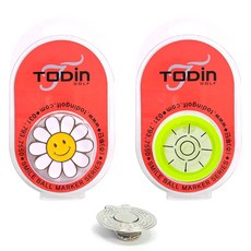 TODIN 微笑向日葵大高爾夫球標 + 水平球標組, 大球標(白色) + 水平球標(黃色)