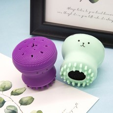 洗臉章魚 潔顏刷 可愛 水母 矽膠洗臉刷 毛孔清潔刷 章魚去黑頭潔顏刷 洗臉巾 顏面清潔刷 水母清顏刷 小章魚 洗臉刷, 1個, 深紫