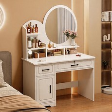 침대 머리맡 화장대 고화질 거울 포함+수납장 책상 화장대 80CM, 흰색