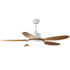 青古銅核桃木色吊扇燈，木紋扇葉，LED照明，六段風速遙控吊扇，適用小坪數空間, HC626白色+淺木紋色-52寸變頻遙控+手機APP+無極調光