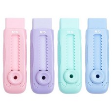 M&G 슬라이딩 접이식 고무 지우개 6팩 투명 플라스틱 슬리브가 있는 푸시 풀 대형 연필 지우개 사무실 제도 및 일상 사용을 위한 부드러운 고무 지우개, 퍼플 + 핑크 + 블루 + 그린