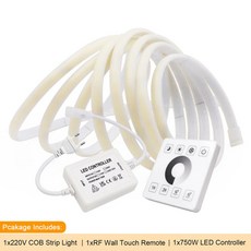 220V 벽 터치 COB LED 네온 스트립 스마트 WiFi 방수 간접 조명 면발광, 벽 터치 키트 화이트 4m