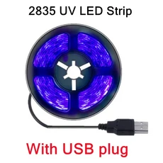 5V UV LED 스트립 빛 유연한 2835 SMD USB 보라색 자외선 감지 돈 홈 크리스마스 장식 TV 백라이트, 01 USB Plug, 01 DC5V-60LEDs, 03 0.5m