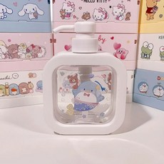 산리오 샴푸통 디스펜서 공병 욕실 1+1 캐릭터 다용도 디스펜서 키티 주방 바디워시, 1개, I. 물고기 꼬리 펭귄 300ml 로션병