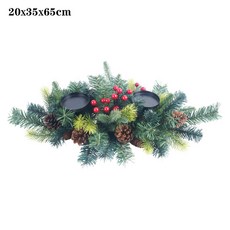 新款聖誕節裝飾擺件常青綠植松果紅果仿真植物蠟燭燭臺, 蠟燭燭臺, 1個