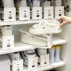 可調節塑料雙層鞋架 簡易家用收納鞋托架 節省空間, 1個, 【加長加厚】【放2只鞋】2個裝/雙層,純黑色【可調節/多功能收納】