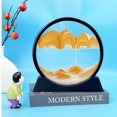 3D 퀵샌드 움직이는 모래그림 아트 액자 북유럽 인테리어 장식품 풍경 홈 오피스 데스크 감성, 블랙프레임-노랑